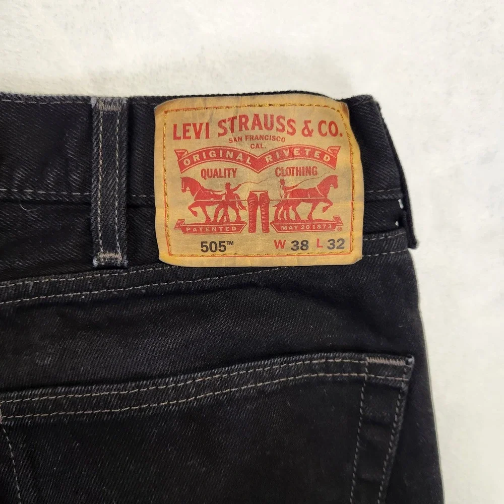 Levis 505 Regular Fit Mens Black Straight Leg Denim Jeans W38 L32‎ 00505-0260